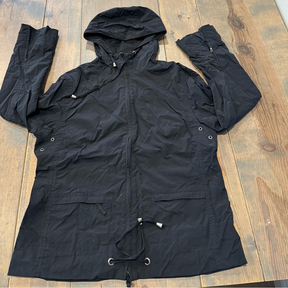 i. e. Relaxed Vintage Women’s Long Sleeve Black 100% Nylon Hoodie Zip Jacket Med - Picture 1 of 8